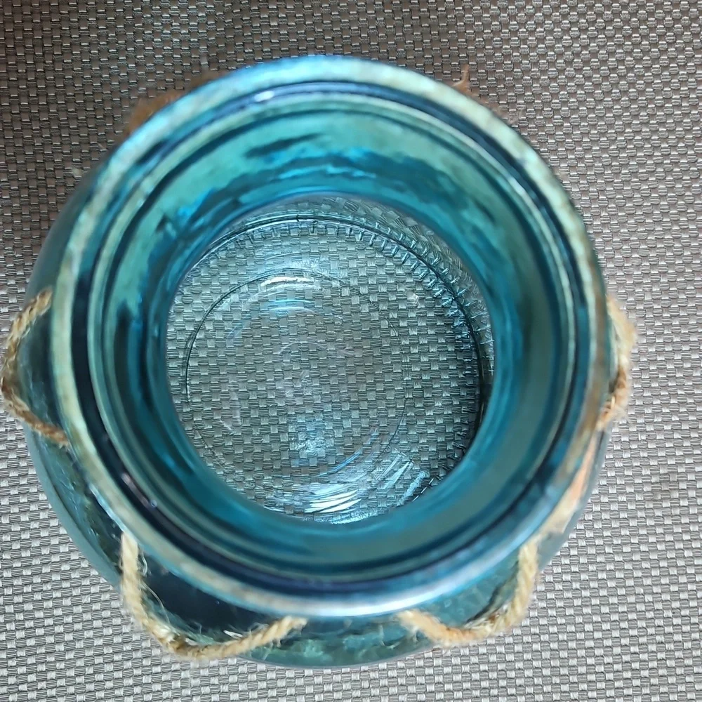 Vintage Large Nautical Blue Glass Vase Jug with Jute Netting 12h X 7w - Picture 4 of 4
